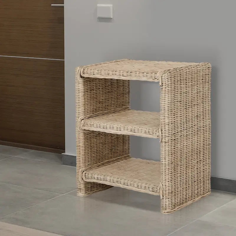 Spiroa 22 Küsten-Bohemian Rattan/Holz 3-stöckiger Beistelltisch, Natur, von JONATHAN Y – 22.04