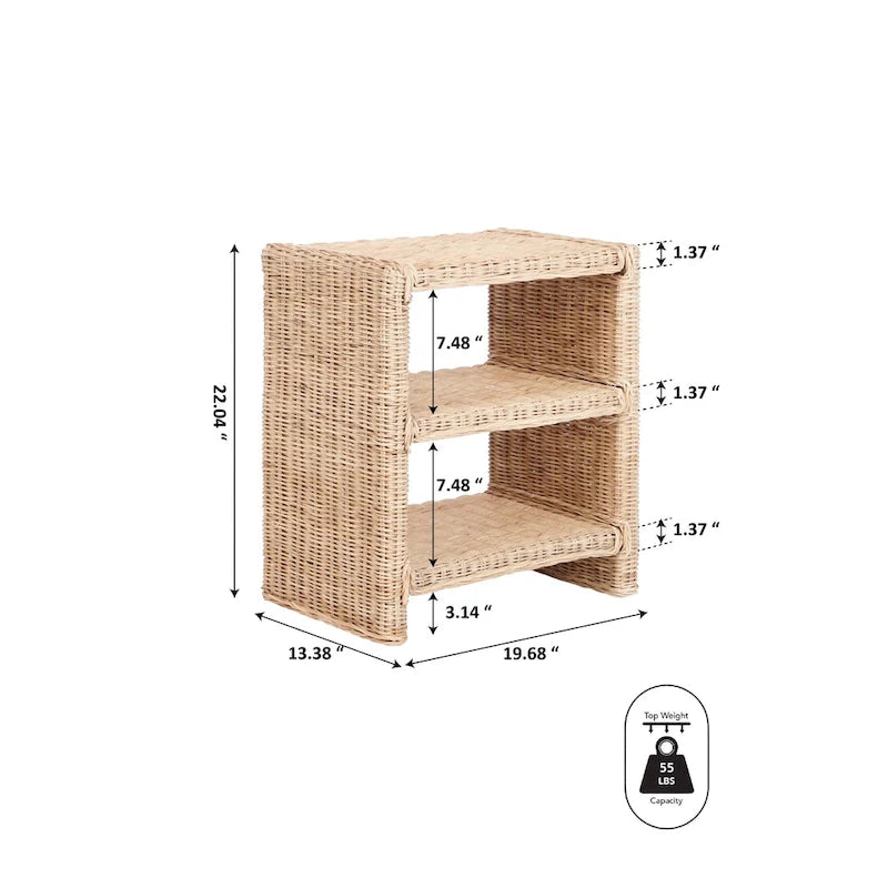 Spiroa 22 Küsten-Bohemian Rattan/Holz 3-stöckiger Beistelltisch, Natur, von JONATHAN Y – 22.04