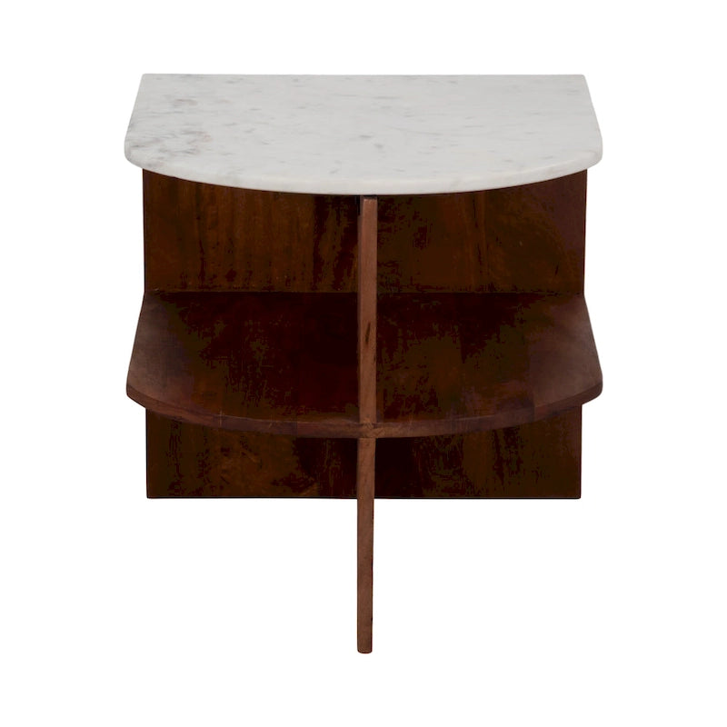 Sagebrook Home Moderner neutraler Holz-/Marmor-Brauner halbrunder Beistelltisch, 20 Zoll – 20 x 20 x 20