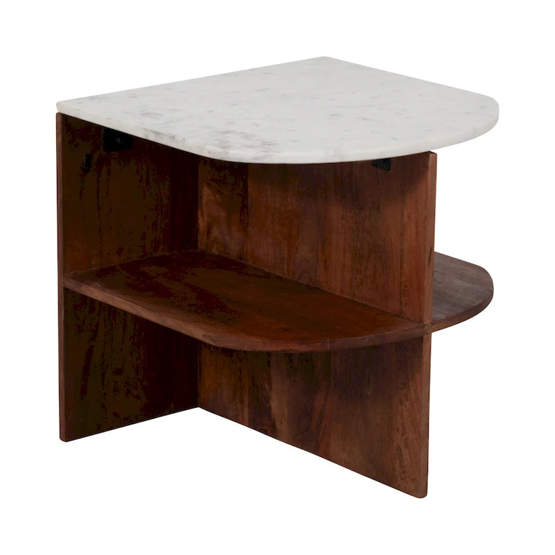 Sagebrook Home Moderner neutraler Holz-/Marmor-Brauner halbrunder Beistelltisch, 20 Zoll – 20 x 20 x 20