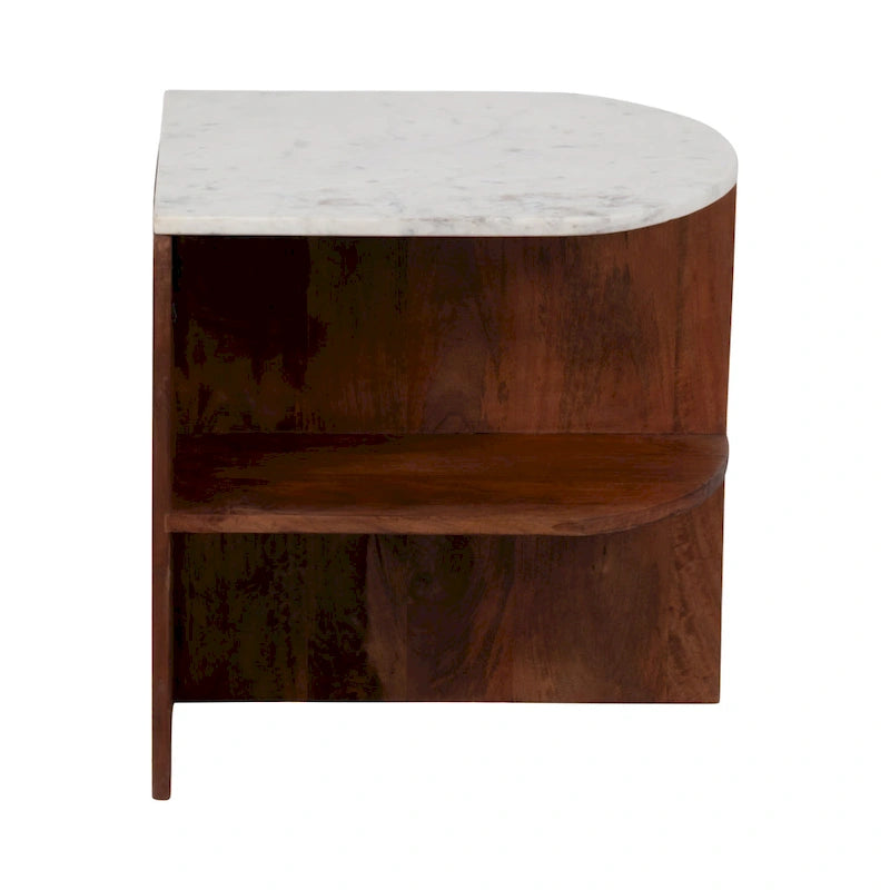Sagebrook Home Moderner neutraler Holz-/Marmor-Brauner halbrunder Beistelltisch, 20 Zoll – 20 x 20 x 20