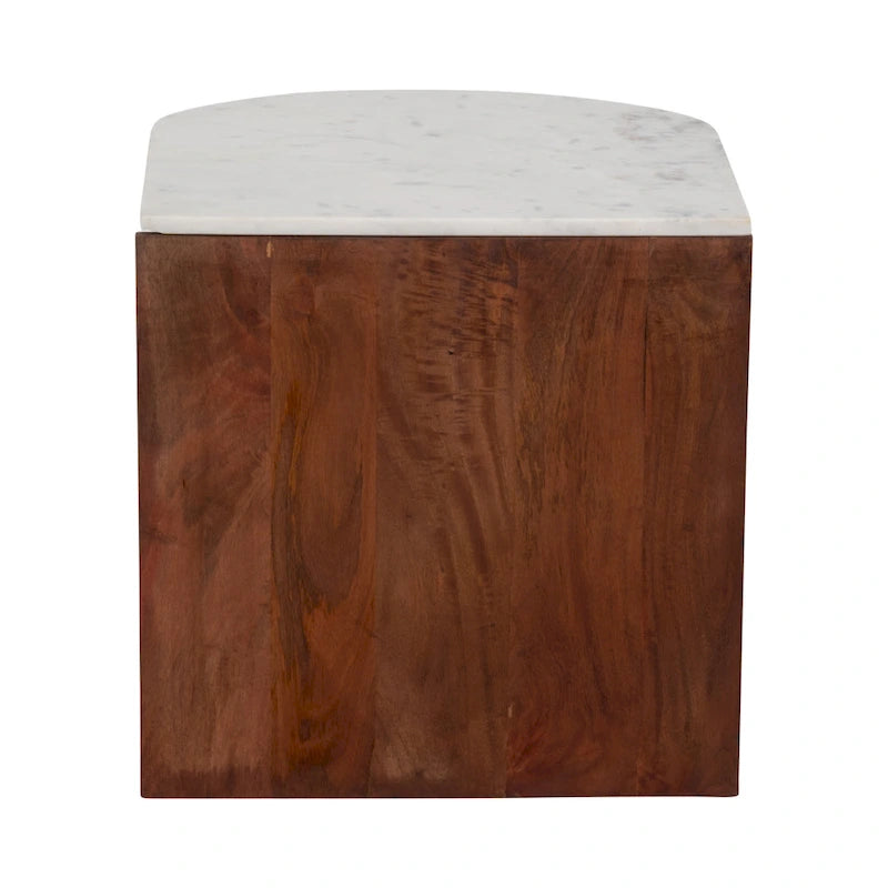 Sagebrook Home Moderner neutraler Holz-/Marmor-Brauner halbrunder Beistelltisch, 20 Zoll – 20 x 20 x 20