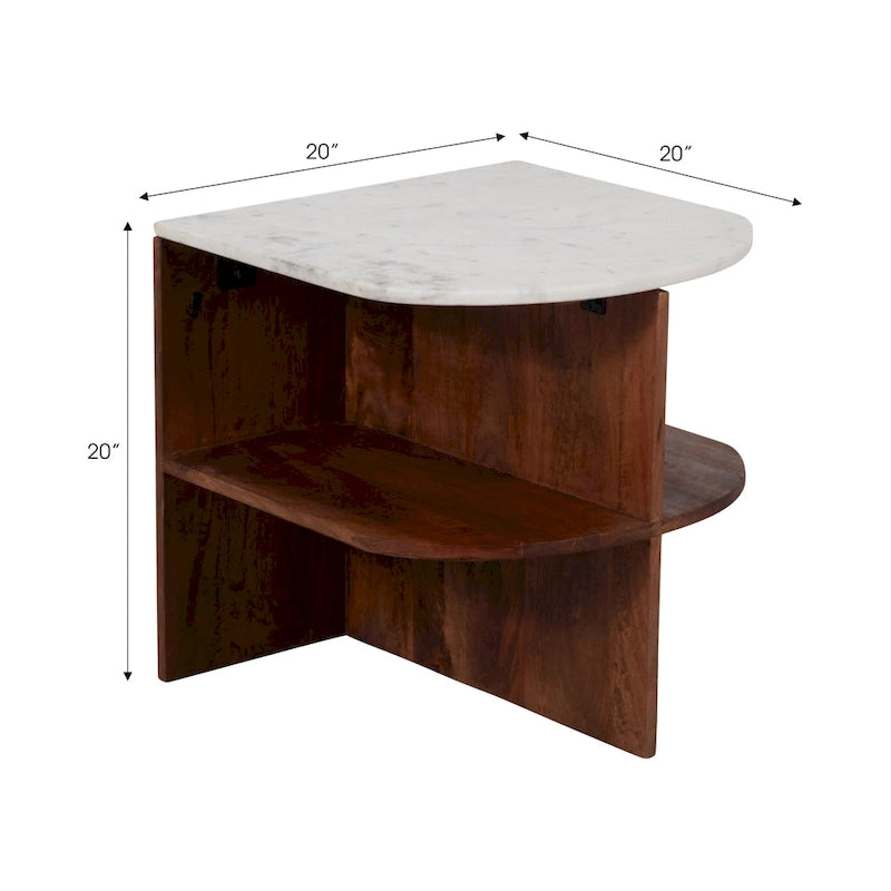 Sagebrook Home Moderner neutraler Holz-/Marmor-Brauner halbrunder Beistelltisch, 20 Zoll – 20 x 20 x 20
