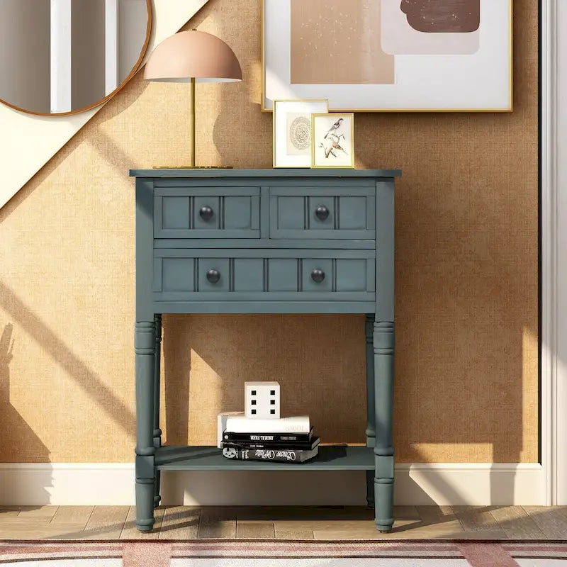 Schmaler Konsolentisch, schmaler Sofatisch mit 3 Schubladen und unterem Regal