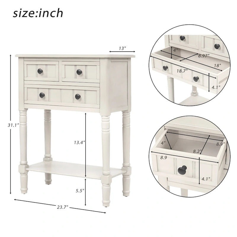 Schmaler Konsolentisch, schmaler Sofatisch mit 3 Schubladen und unterem Regal