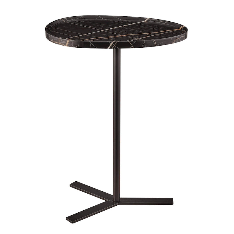 Carter Oval Teardrop Modern Raised Lip Edge Couch-Side Accent C-Table with Crossed Y-Shape Metal Pedestal Leg