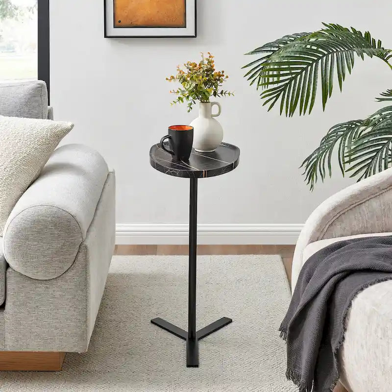 Carter Oval Teardrop Moderner Beistelltisch C-Tisch mit erhöhtem Rand und gekreuztem Y-förmigem Metallsockel für die Couch