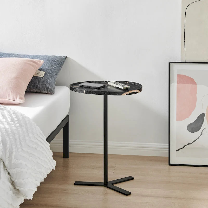 Carter Oval Teardrop Moderner Beistelltisch C-Tisch mit erhöhtem Rand und gekreuztem Y-förmigem Metallsockel für die Couch