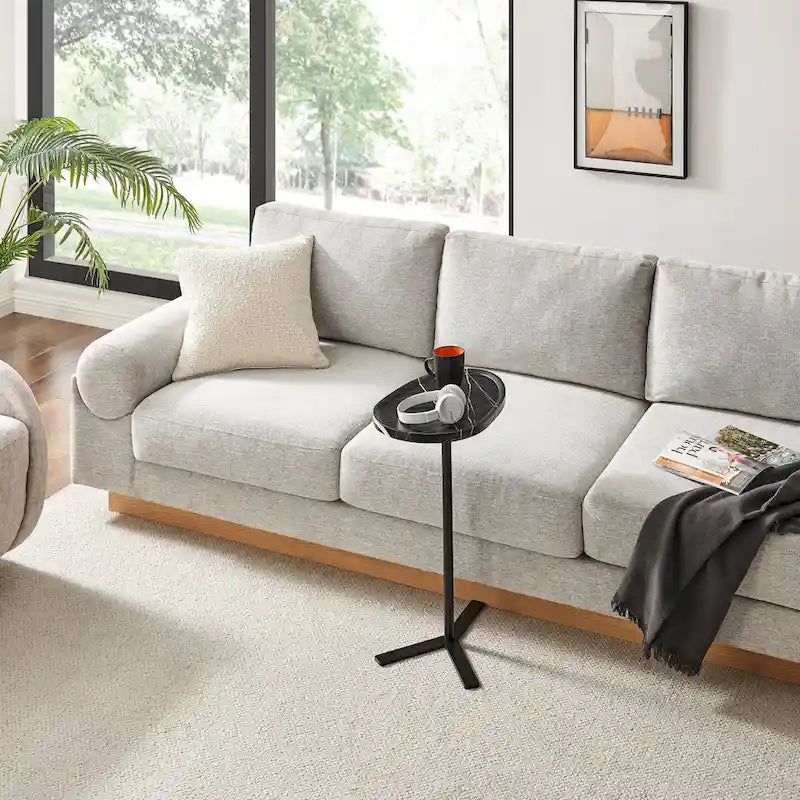 Carter Oval Teardrop Moderner Beistelltisch C-Tisch mit erhöhtem Rand und gekreuztem Y-förmigem Metallsockel für die Couch