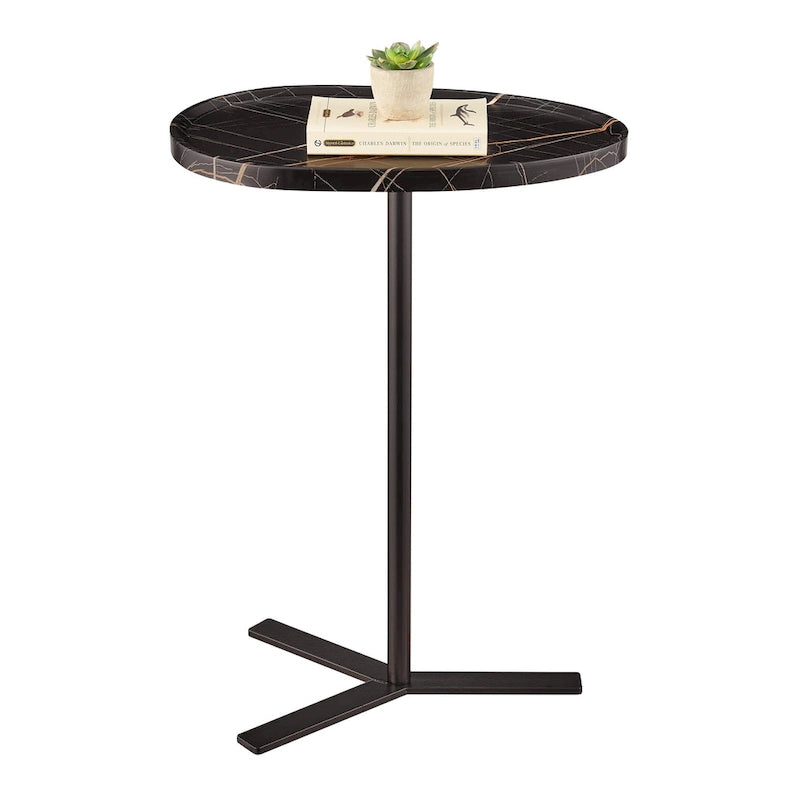 Carter Oval Teardrop Moderner Beistelltisch C-Tisch mit erhöhtem Rand und gekreuztem Y-förmigem Metallsockel für die Couch