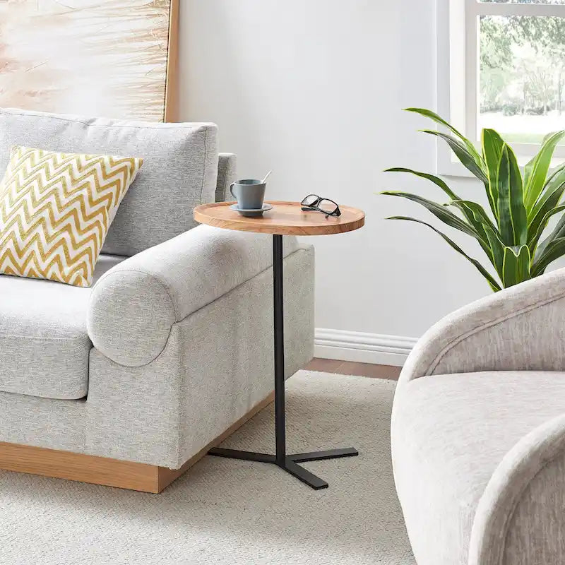 Carter Oval Teardrop Moderner Beistelltisch C-Tisch mit erhöhtem Rand und gekreuztem Y-förmigem Metallsockel für die Couch