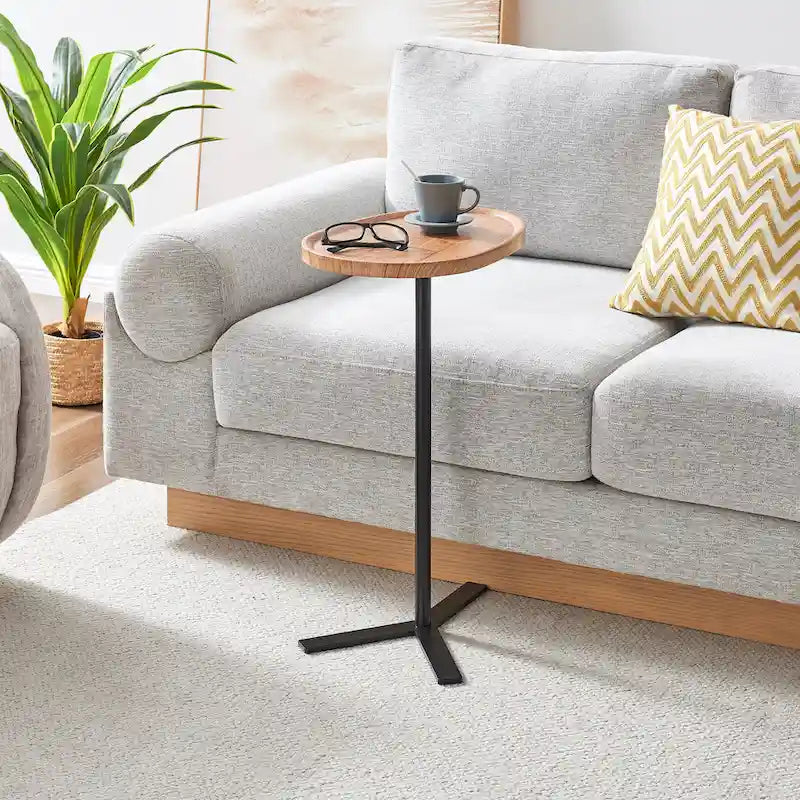 Carter Oval Teardrop Moderner Beistelltisch C-Tisch mit erhöhtem Rand und gekreuztem Y-förmigem Metallsockel für die Couch