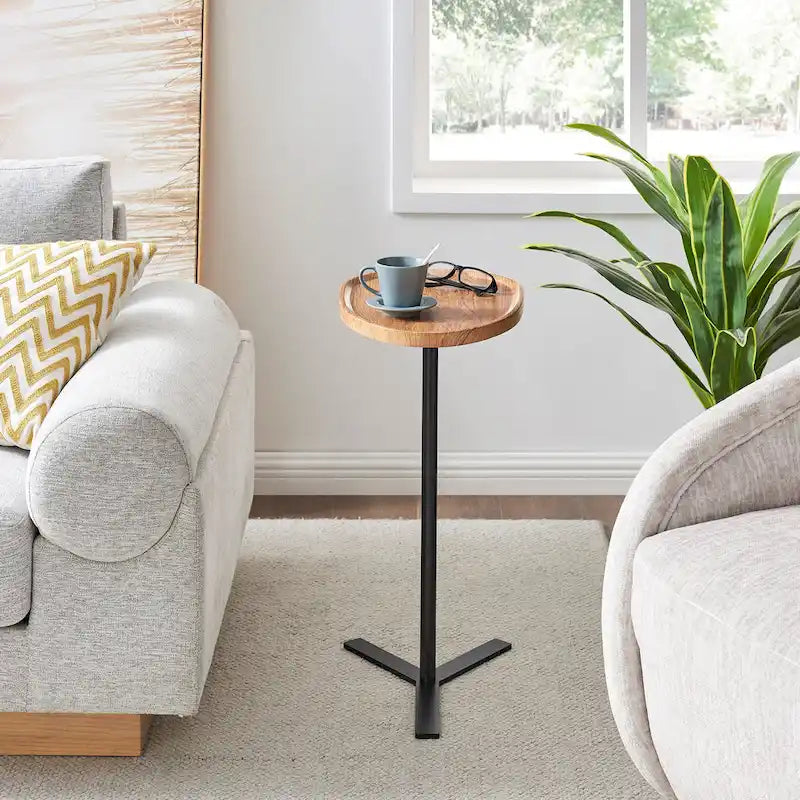 Carter Oval Teardrop Moderner Beistelltisch C-Tisch mit erhöhtem Rand und gekreuztem Y-förmigem Metallsockel für die Couch