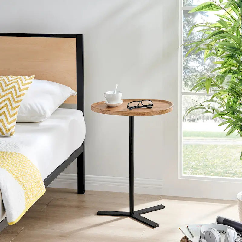 Carter Oval Teardrop Moderner Beistelltisch C-Tisch mit erhöhtem Rand und gekreuztem Y-förmigem Metallsockel für die Couch