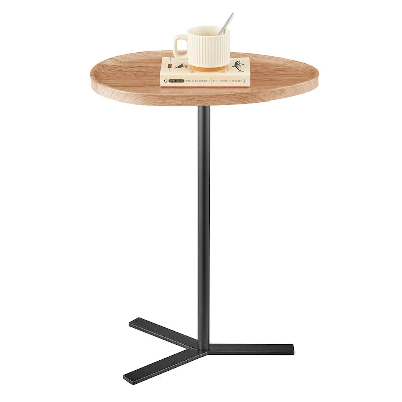Carter Oval Teardrop Moderner Beistelltisch C-Tisch mit erhöhtem Rand und gekreuztem Y-förmigem Metallsockel für die Couch