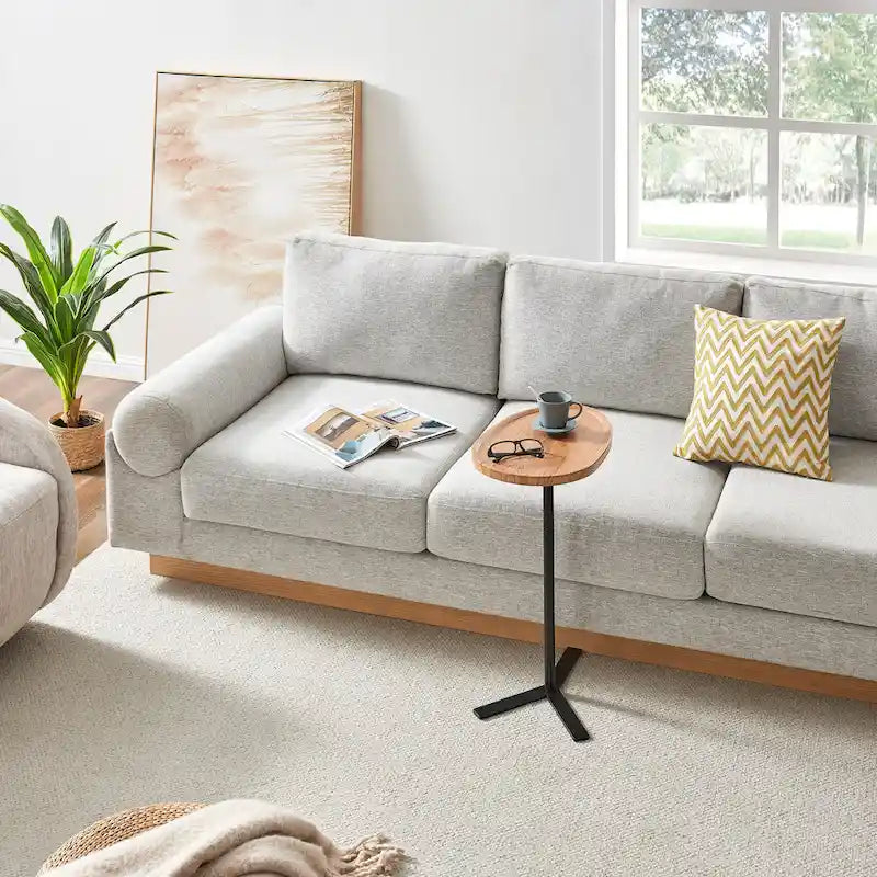 Carter Oval Teardrop Moderner Beistelltisch C-Tisch mit erhöhtem Rand und gekreuztem Y-förmigem Metallsockel für die Couch