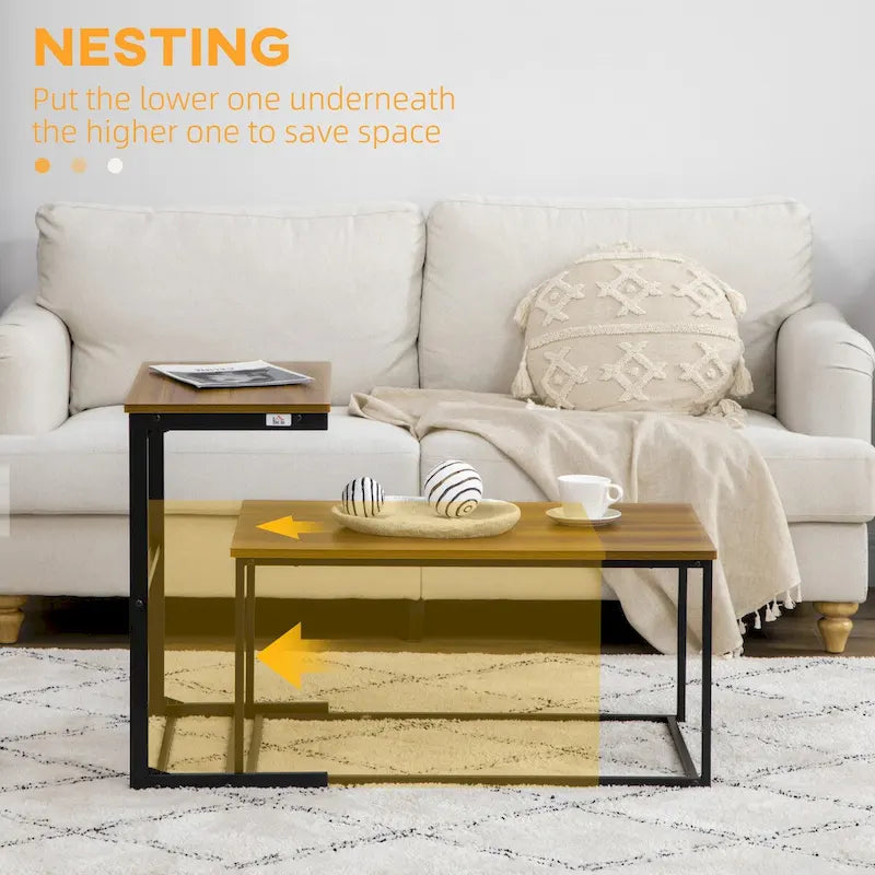 Industrielles Couchtisch-Set mit Metallrahmen und verstellbaren Fußpolstern