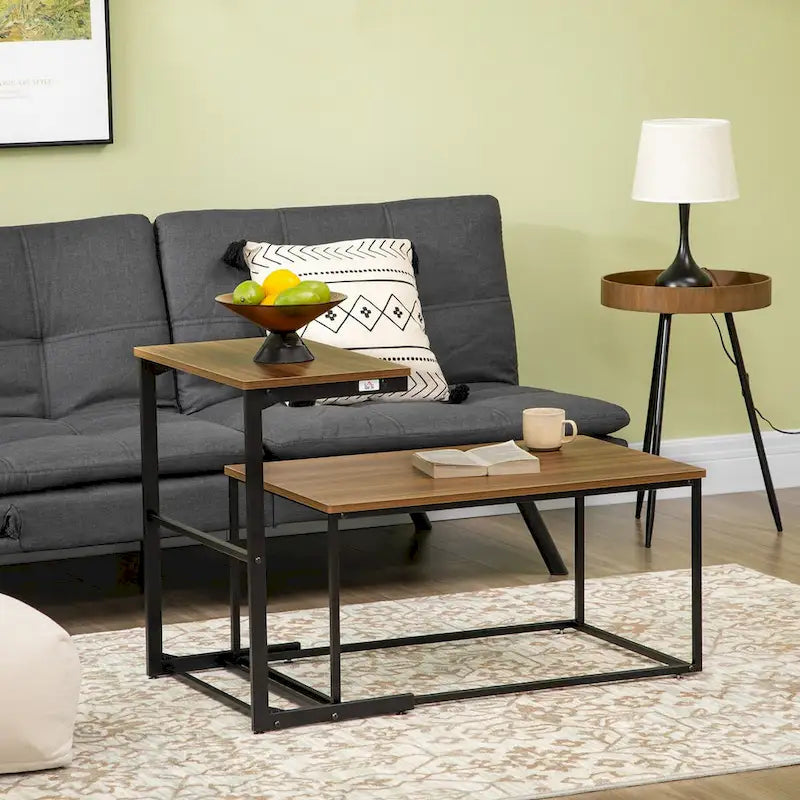 Industrielles Couchtisch-Set mit Metallrahmen und verstellbaren Fußpolstern