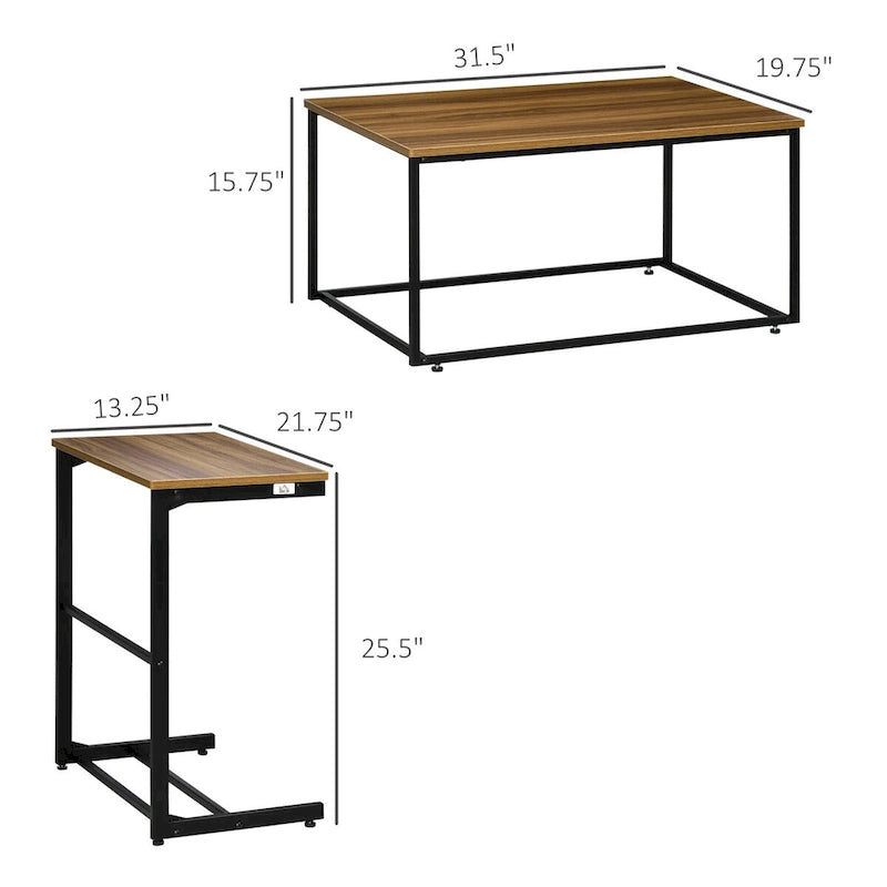 Industrielles Couchtisch-Set mit Metallrahmen und verstellbaren Fußpolstern
