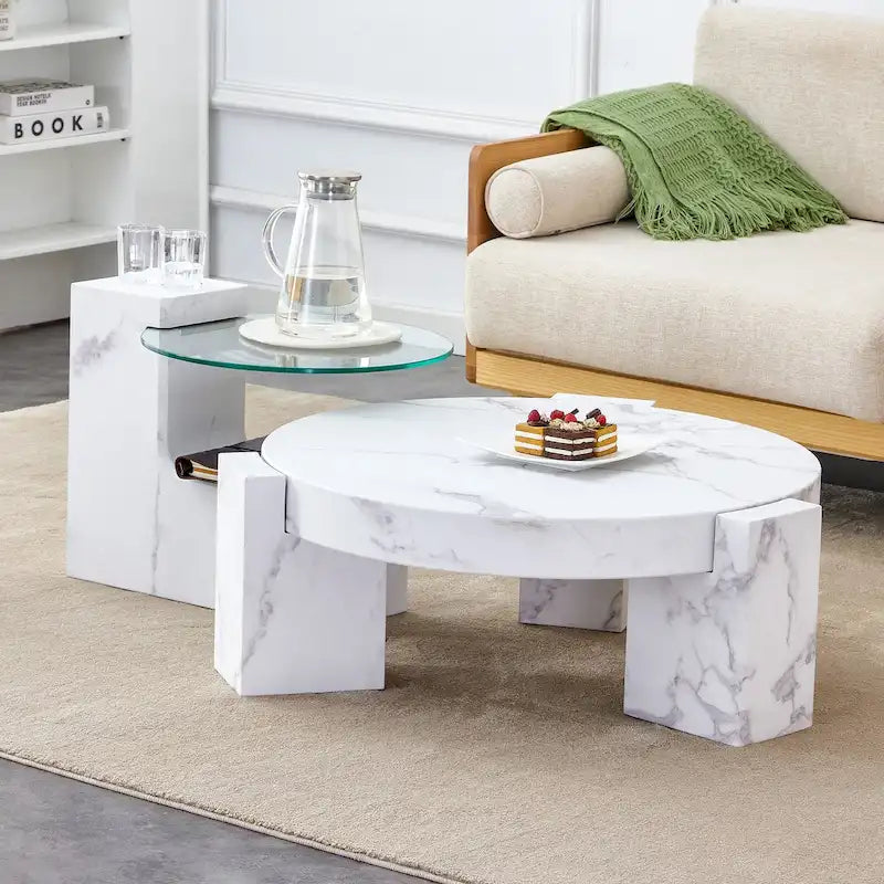 Marmorierte MDF-Couchtisch mit Beistelltisch. Passt zu verschiedenen Szenen, geeignet für Wohnzimmer und Schlafzimmer