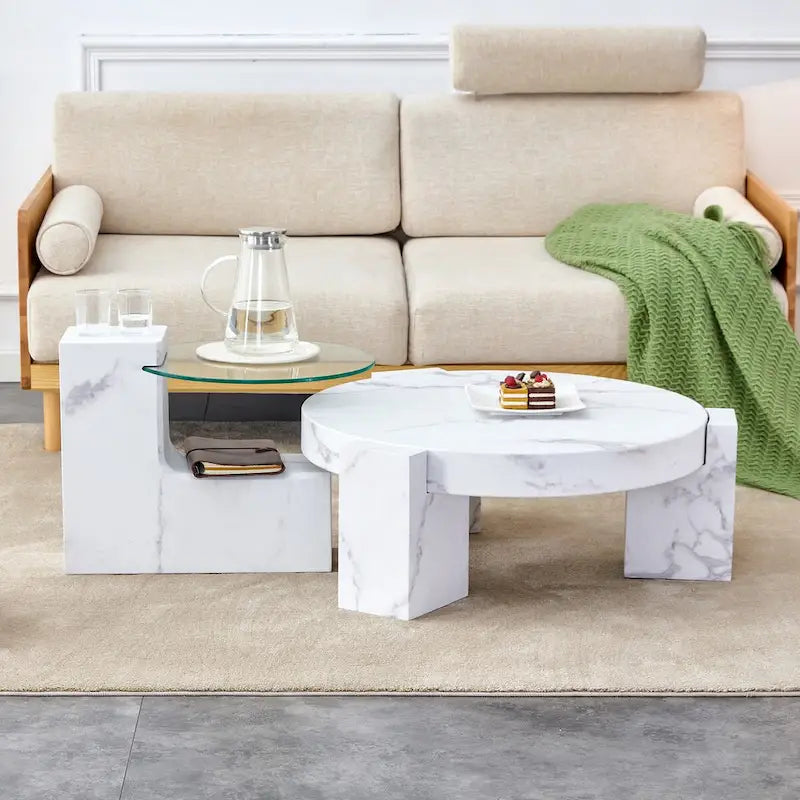 Marmorierte MDF-Couchtisch mit Beistelltisch. Passt zu verschiedenen Szenen, geeignet für Wohnzimmer und Schlafzimmer