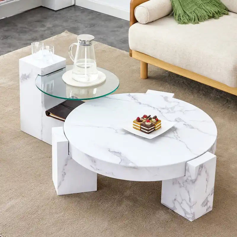 Marmorierte MDF-Couchtisch mit Beistelltisch. Passt zu verschiedenen Szenen, geeignet für Wohnzimmer und Schlafzimmer