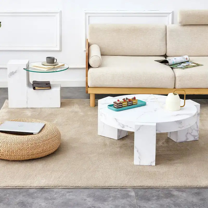 Marmorierte MDF-Couchtisch mit Beistelltisch. Passt zu verschiedenen Szenen, geeignet für Wohnzimmer und Schlafzimmer