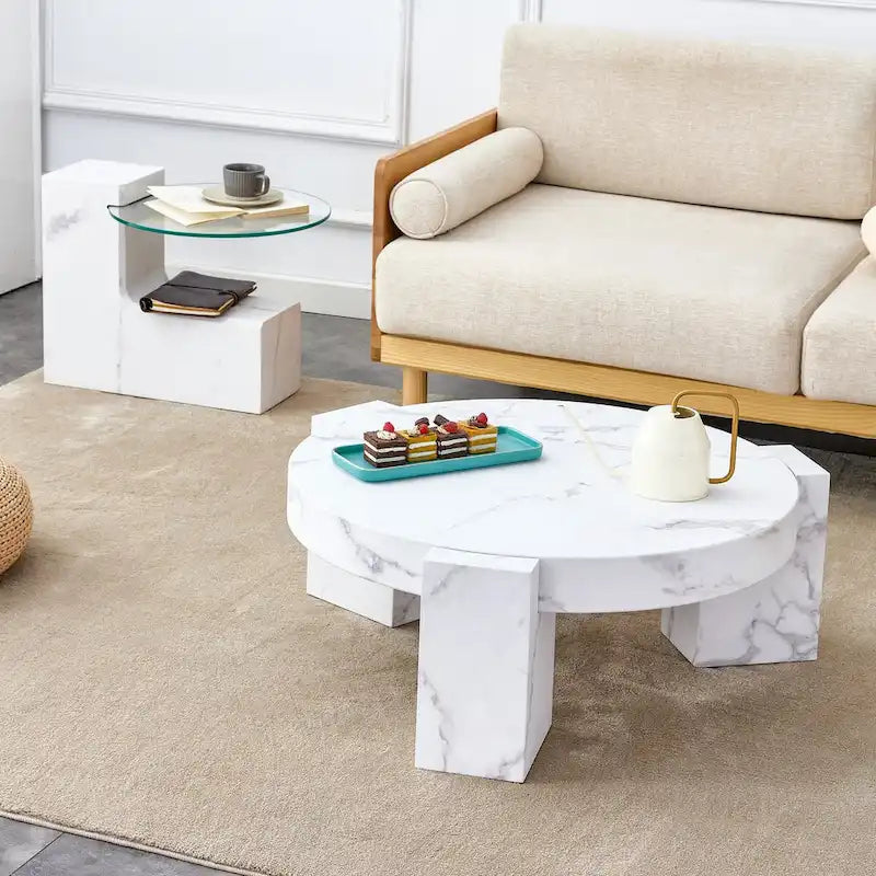 Marmorierte MDF-Couchtisch mit Beistelltisch. Passt zu verschiedenen Szenen, geeignet für Wohnzimmer und Schlafzimmer