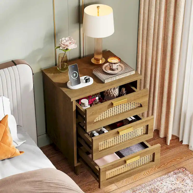 20-Zoll-Nachttisch, Beistellschrank aus Holz mit 3 Schubladen für das Schlafzimmer, Grün