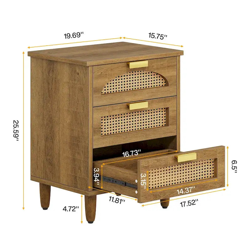 20-Zoll-Nachttisch, Beistellschrank aus Holz mit 3 Schubladen für das Schlafzimmer, Grün