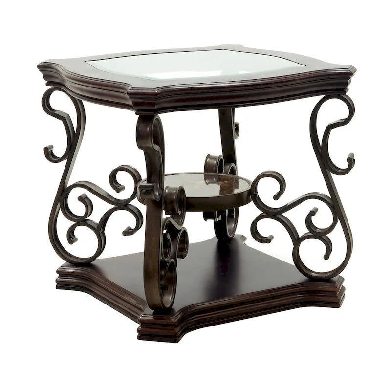 Traditionelles Set aus Tischen mit gehärteter Glasplatte, Couchtisch, Konsolentisch, Beistelltisch und Retro-Metallbeinen