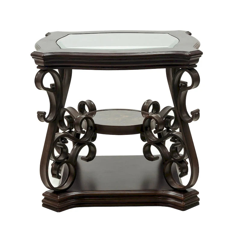 Traditionelles Set aus Tischen mit gehärteter Glasplatte, Couchtisch, Konsolentisch, Beistelltisch und Retro-Metallbeinen