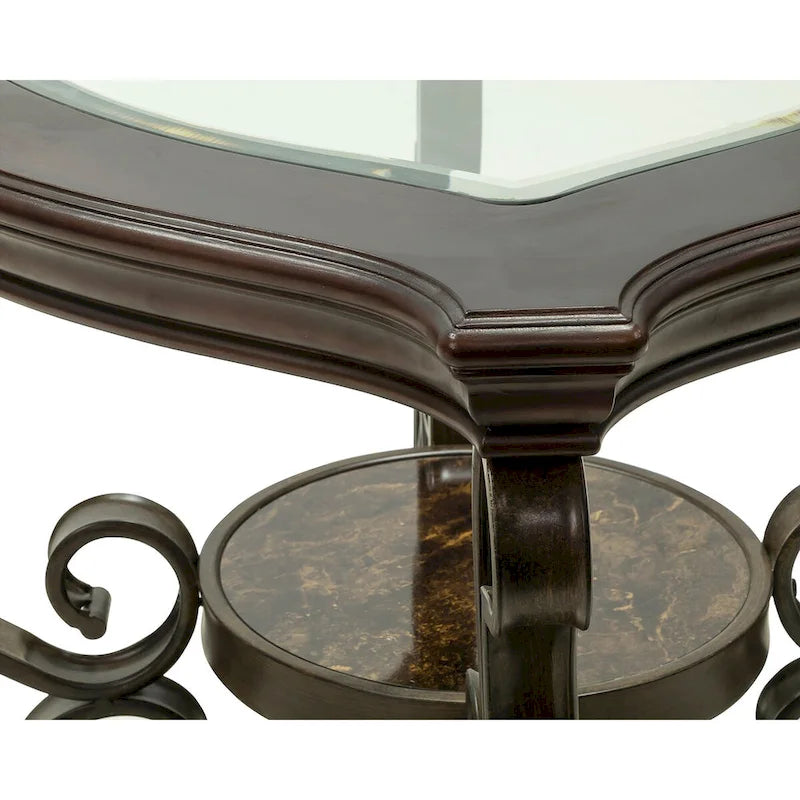 Traditionelles Set aus Tischen mit gehärteter Glasplatte, Couchtisch, Konsolentisch, Beistelltisch und Retro-Metallbeinen