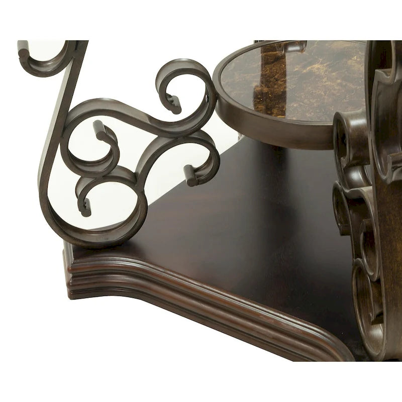 Traditionelles Set aus Tischen mit gehärteter Glasplatte, Couchtisch, Konsolentisch, Beistelltisch und Retro-Metallbeinen