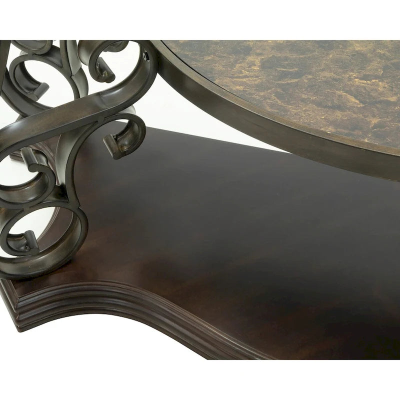 Traditionelles Set aus Tischen mit gehärteter Glasplatte, Couchtisch, Konsolentisch, Beistelltisch und Retro-Metallbeinen