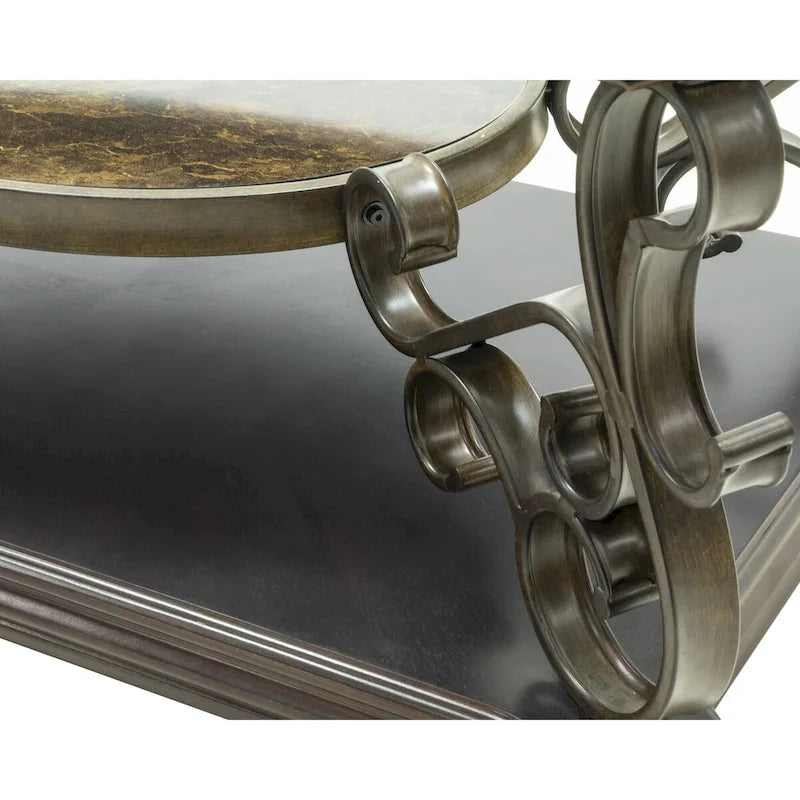 Traditionelles Set aus Tischen mit gehärteter Glasplatte, Couchtisch, Konsolentisch, Beistelltisch und Retro-Metallbeinen