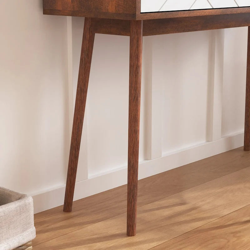 Flurtisch mit 2 Schubladen mit geschnitzter Front, Konsolentisch mit Stauraum und Holzbeinen, Sofatisch hinter der Couch für den Flur