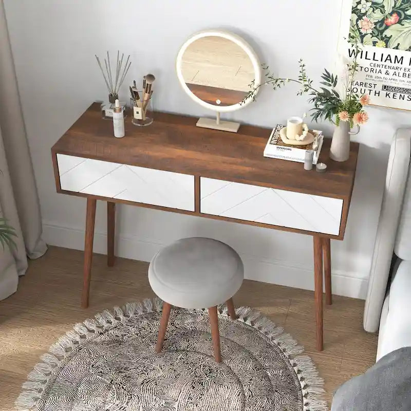 Flurtisch mit 2 Schubladen mit geschnitzter Front, Konsolentisch mit Stauraum und Holzbeinen, Sofatisch hinter der Couch für den Flur