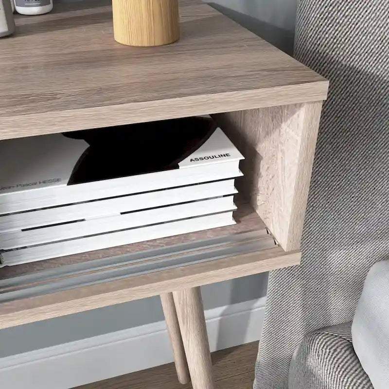Flurtisch mit 2 Schubladen mit geschnitzter Front, Konsolentisch mit Stauraum und Holzbeinen, Sofatisch hinter der Couch für den Flur