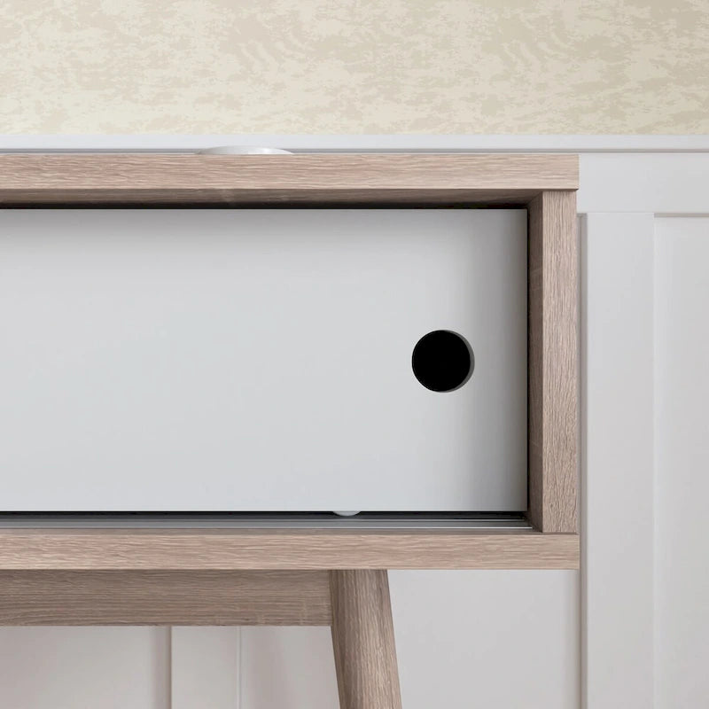 Flurtisch mit 2 Schubladen mit geschnitzter Front, Konsolentisch mit Stauraum und Holzbeinen, Sofatisch hinter der Couch für den Flur