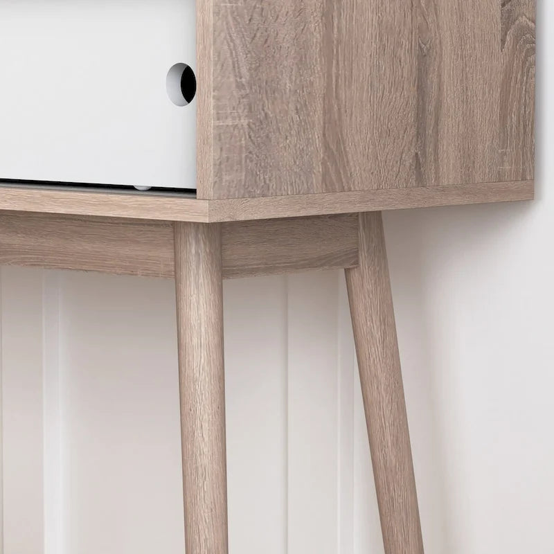 Flurtisch mit 2 Schubladen mit geschnitzter Front, Konsolentisch mit Stauraum und Holzbeinen, Sofatisch hinter der Couch für den Flur