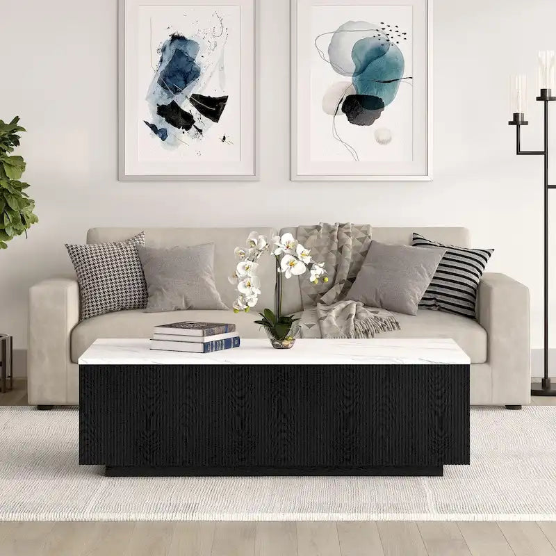 Reyes 48 rechteckiger Couchtisch breit mit Kunstmarmorplatte – 47,5 breit