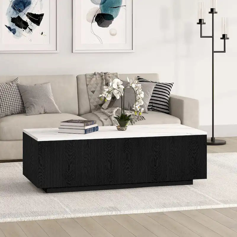 Reyes 48 rechteckiger Couchtisch breit mit Kunstmarmorplatte – 47,5 breit