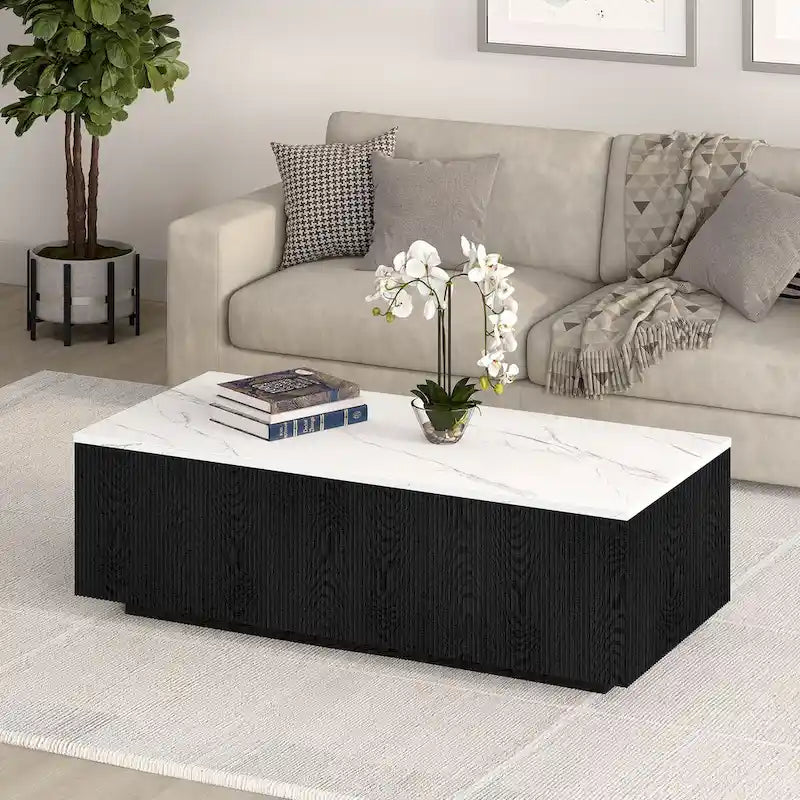 Reyes 48 rechteckiger Couchtisch breit mit Kunstmarmorplatte – 47,5 breit