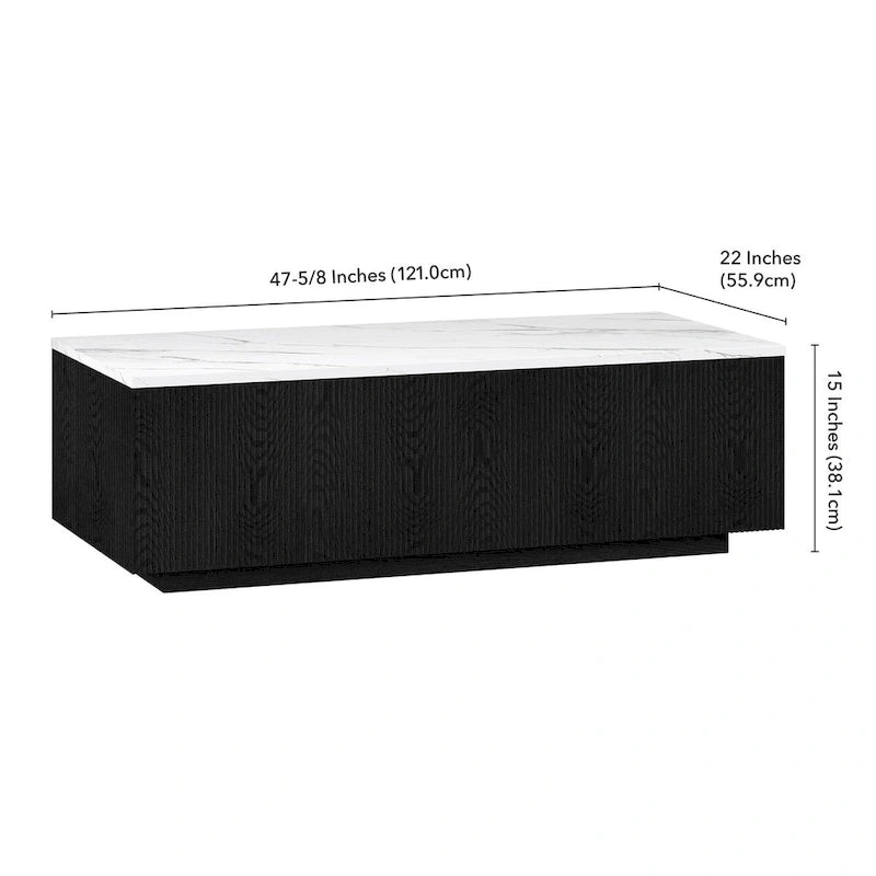 Reyes 48 rechteckiger Couchtisch breit mit Kunstmarmorplatte – 47,5 breit