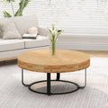 Moderner runder Couchtisch mit Holz-Schnitzmuster, Couchtisch mit Metallbeinen für Wohnzimmer, Empfangszimmer, Büro, Schwarz