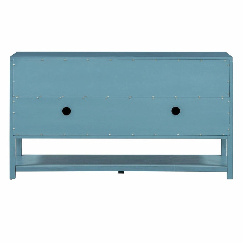 Eleganter Retro Konsolentisch mit Spiegeltüren, geräumigen Ablageflächen und strapazierfähigen Beinen aus Akazienholz