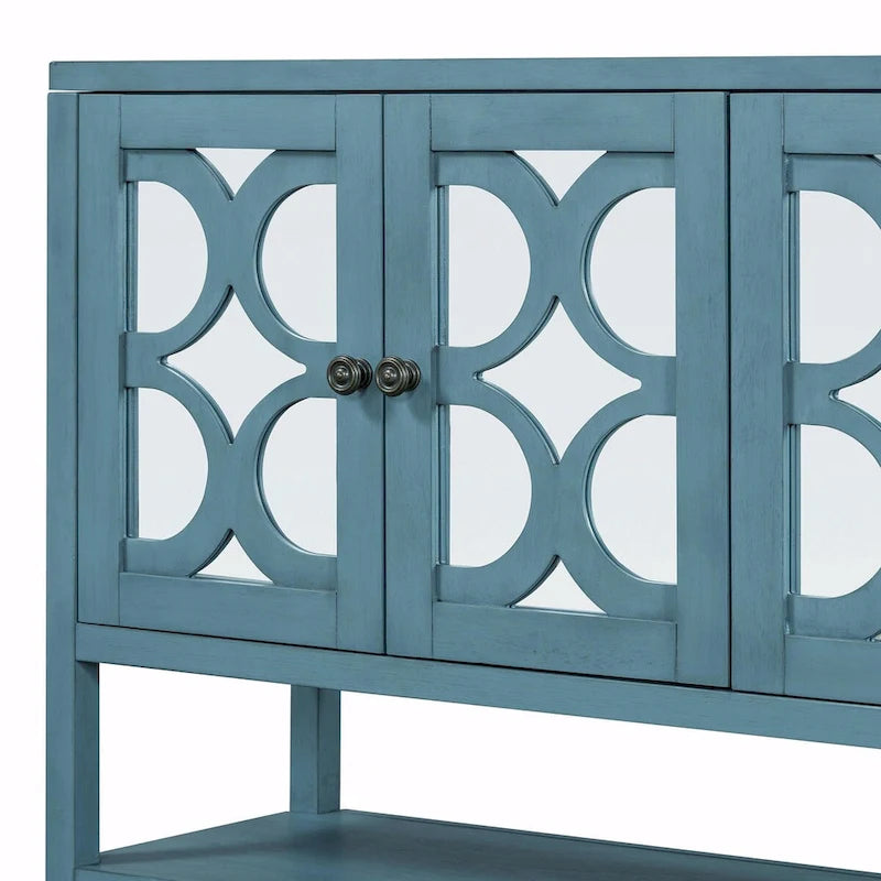 Eleganter Retro Konsolentisch mit Spiegeltüren, geräumigen Ablageflächen und strapazierfähigen Beinen aus Akazienholz