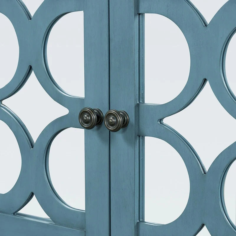 Eleganter Retro Konsolentisch mit Spiegeltüren, geräumigen Ablageflächen und strapazierfähigen Beinen aus Akazienholz