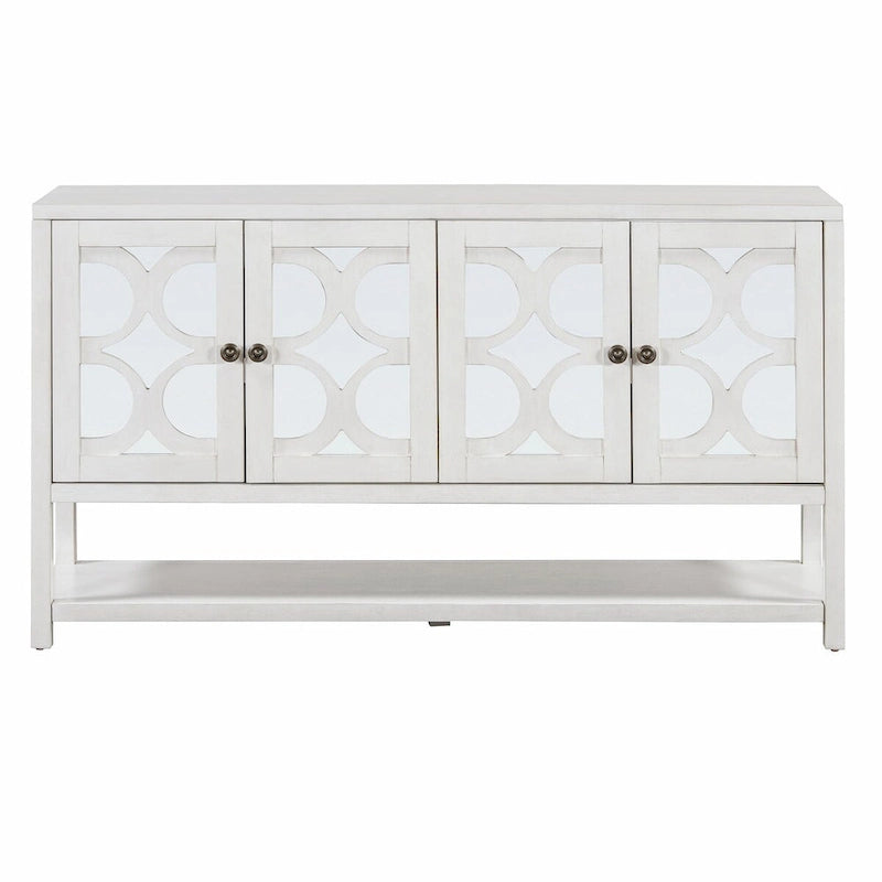 Eleganter Retro Konsolentisch mit Spiegeltüren, geräumigen Ablageflächen und strapazierfähigen Beinen aus Akazienholz